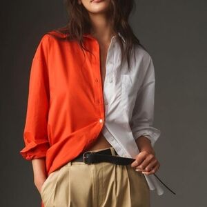 Anthropologie Bennet Buttondown Shirt by Maeve: Colorblock Edition Red Motif XS